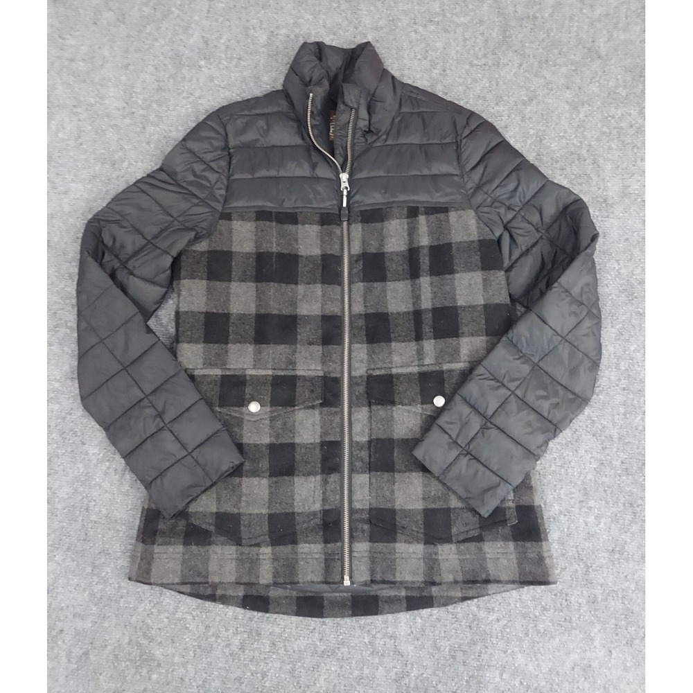 Roper Jacket Women Small Black Plaid Full Zip Quilted Wool Blend Western Packble